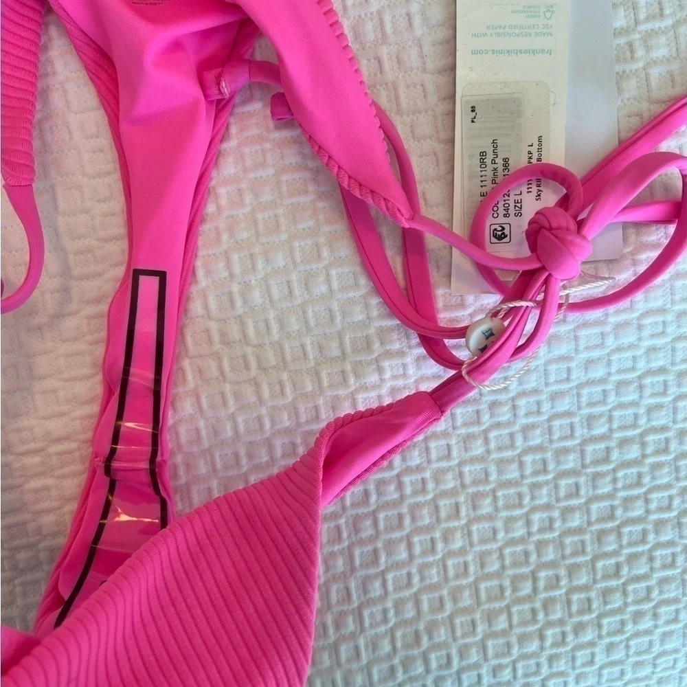 Frankies Bikinis Sky Ribbed Bikini Bottom in Pink Punch NWT